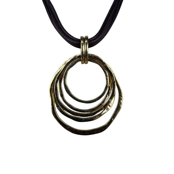 Modernist Inspired Multi-Strand Brown And Gold Tone Necklace Pendant Design - Picture 2 of 4